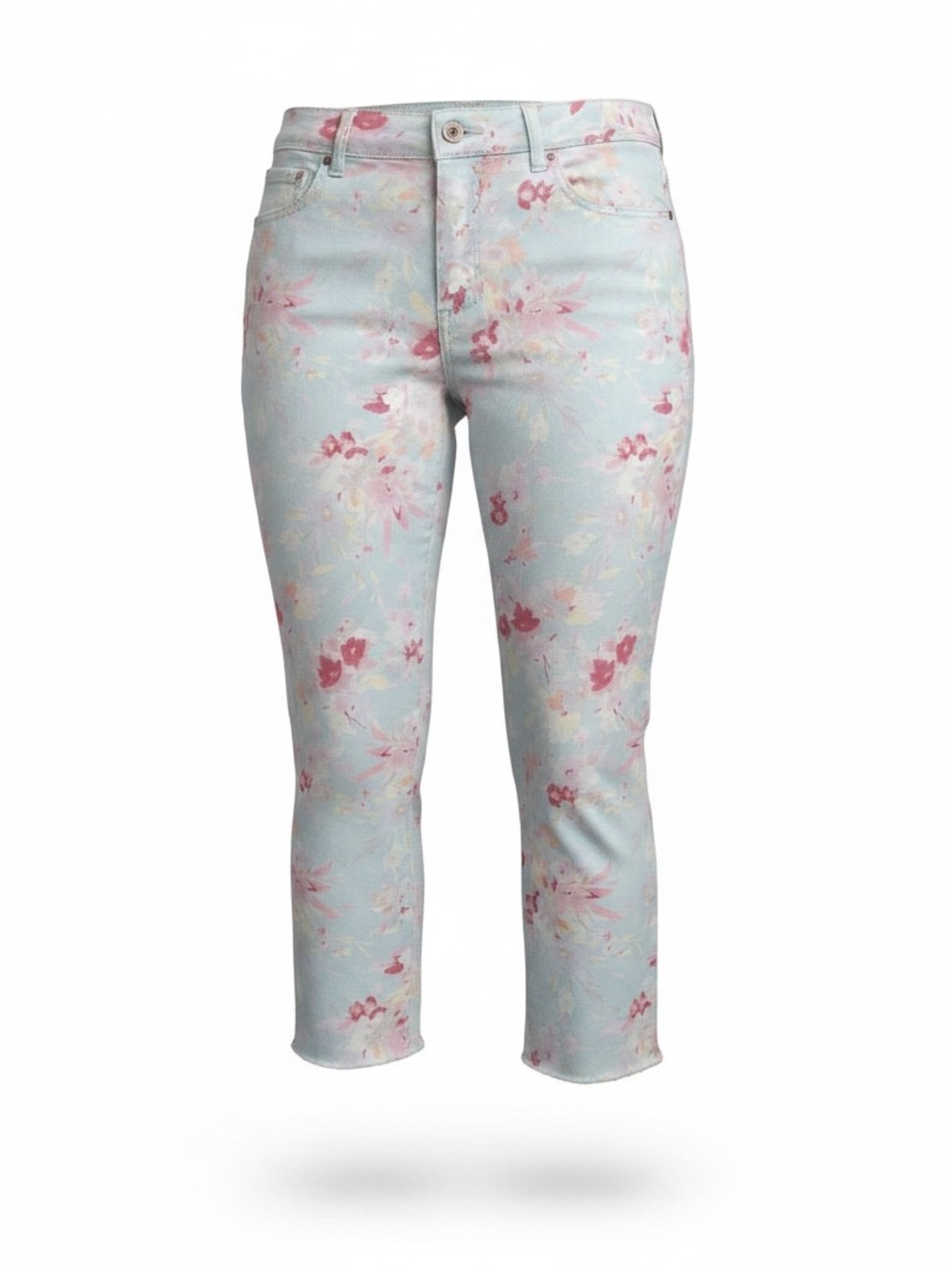 Bandolino Lisbeth Cropped Light Blue Floral Ankle Cut Off 5 Pocket Jeans sz 12
